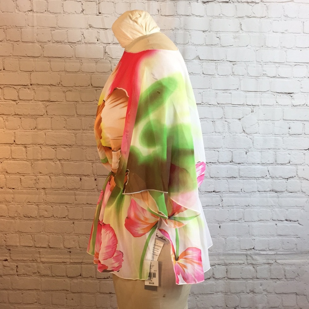 NWT Le Moda Sheer Floral Print Top Shirt 3/4 Sleeve Small - Picture 2 of 5